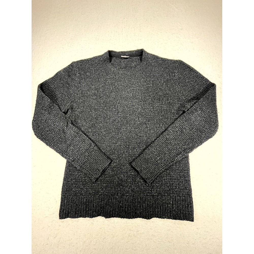 Faherty Brand Cashmere Sweater Men Black Tight Knit Ribbed Regular Fit Crew Neck